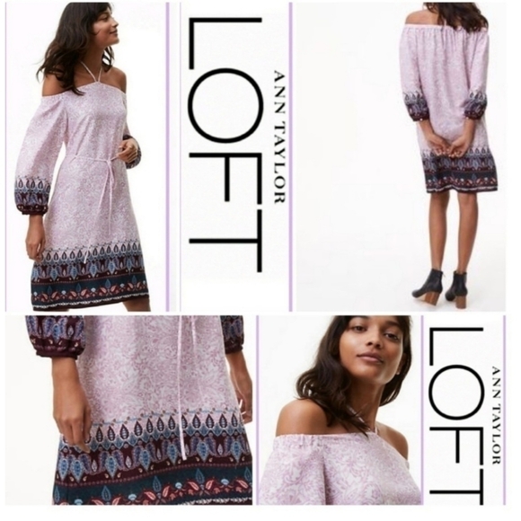 NWT Ann Taylor LOFT Vine Paisley Off The Shoulder Halter Dress - Picture 1 of 8